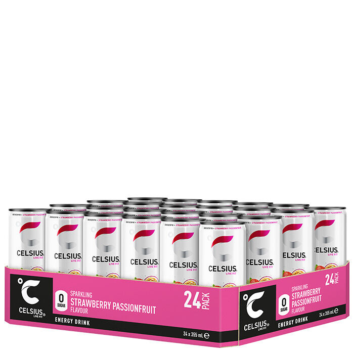24 x Celsius, 355 ml 2 kr pant Strawberry Passionfruit