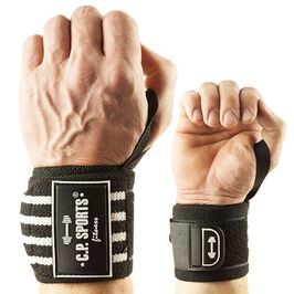Strongman Wrist Wraps 50 cm, Black/White  Strongman rannesiteet 50 cm Musta Valkoinen