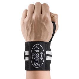 Wrist Wraps 30 cm, Black/White  Rannesiteet 30 cm Musta-valkoinen