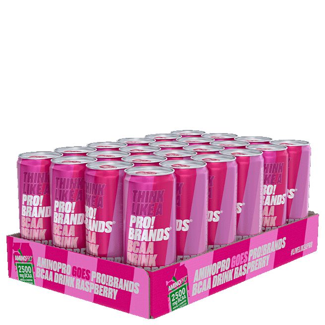 24 x Pro Brands BCAA Drink, 330 ml, Less Caffeine Raspberry Raspberry