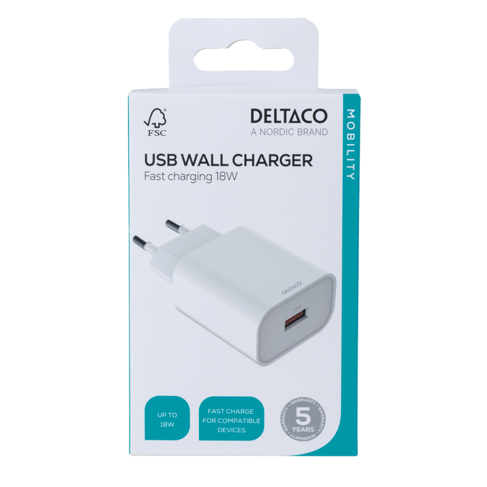 USB-A Sein&auml;pikalaturi 18 W Valkoinen