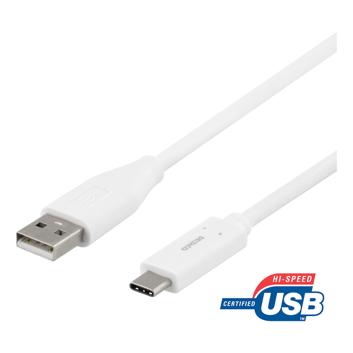 USB-A&ndash;USB-C-latauskaapeli USB 2.0 3 A Valkoinen 1 m