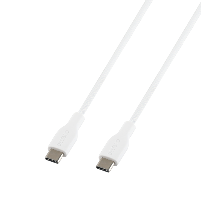 USB-C&ndash;USB-C Latauskaapeli Punottu 60 W Valkoinen 1 m