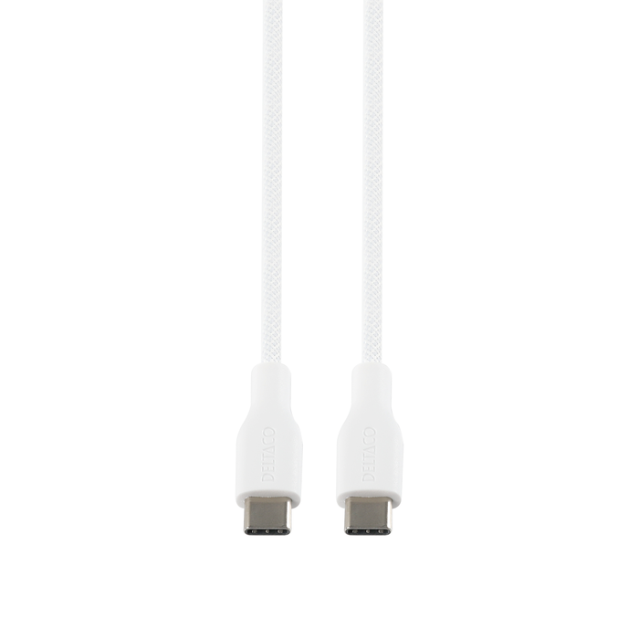 USB-C&ndash;USB-C Latauskaapeli Punottu 60 W Valkoinen 1 m